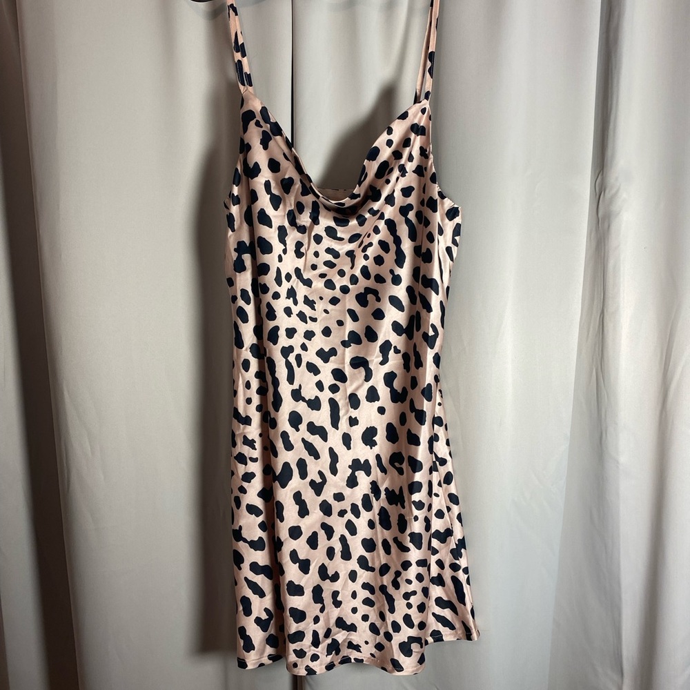Pink Satin Cheetah Cowl Neck Slip Dress Small